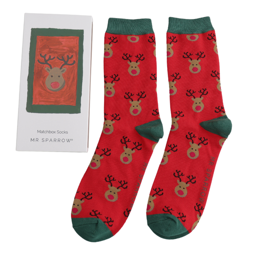 Reindeer Matchbox Socks