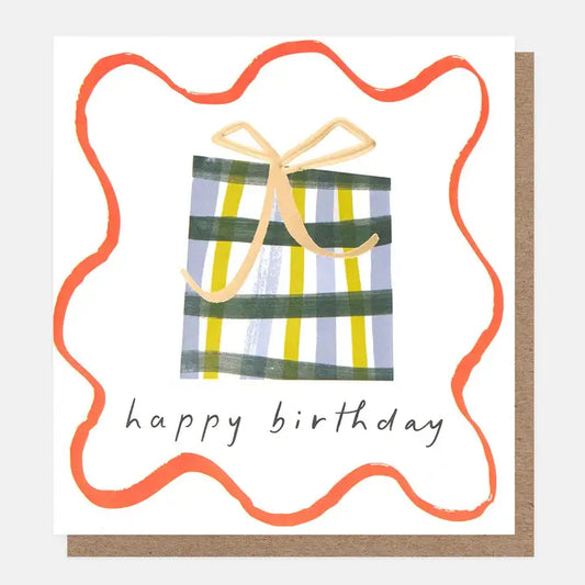 Happy Birthday Checked Present In Wiggle Border Card