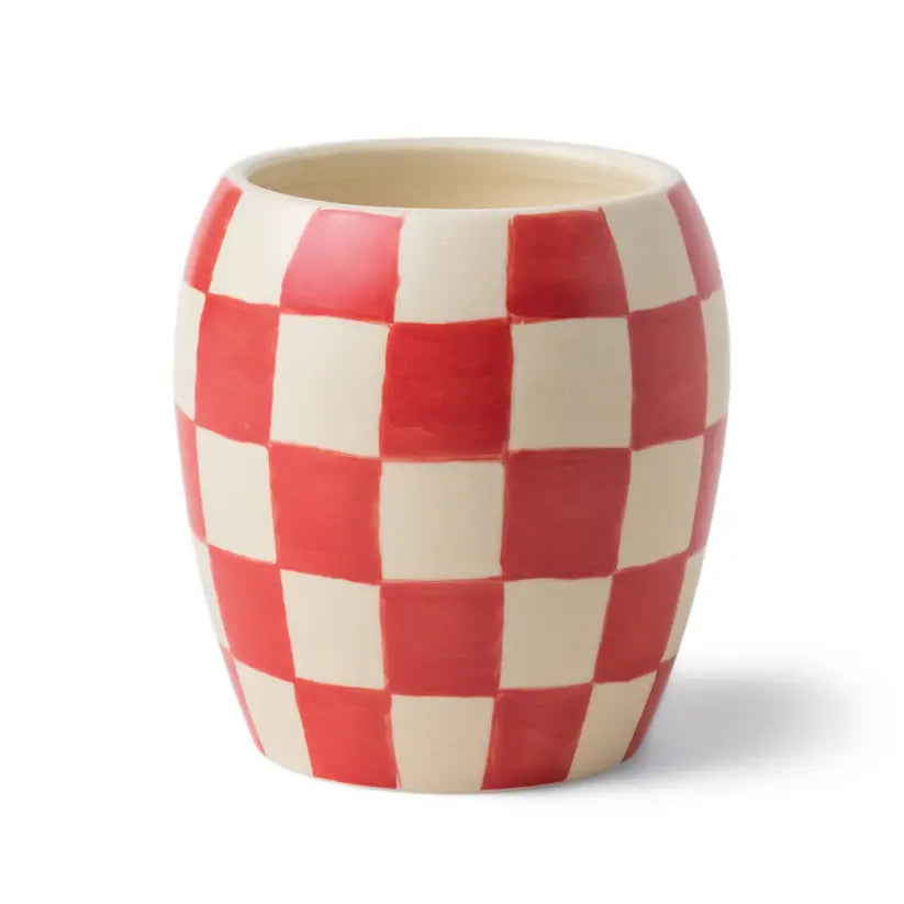Red Checkmate Porcelain Candle - Rose & Sental