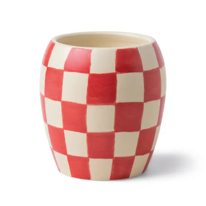 Red Checkmate Porcelain Candle - Rose & Sental