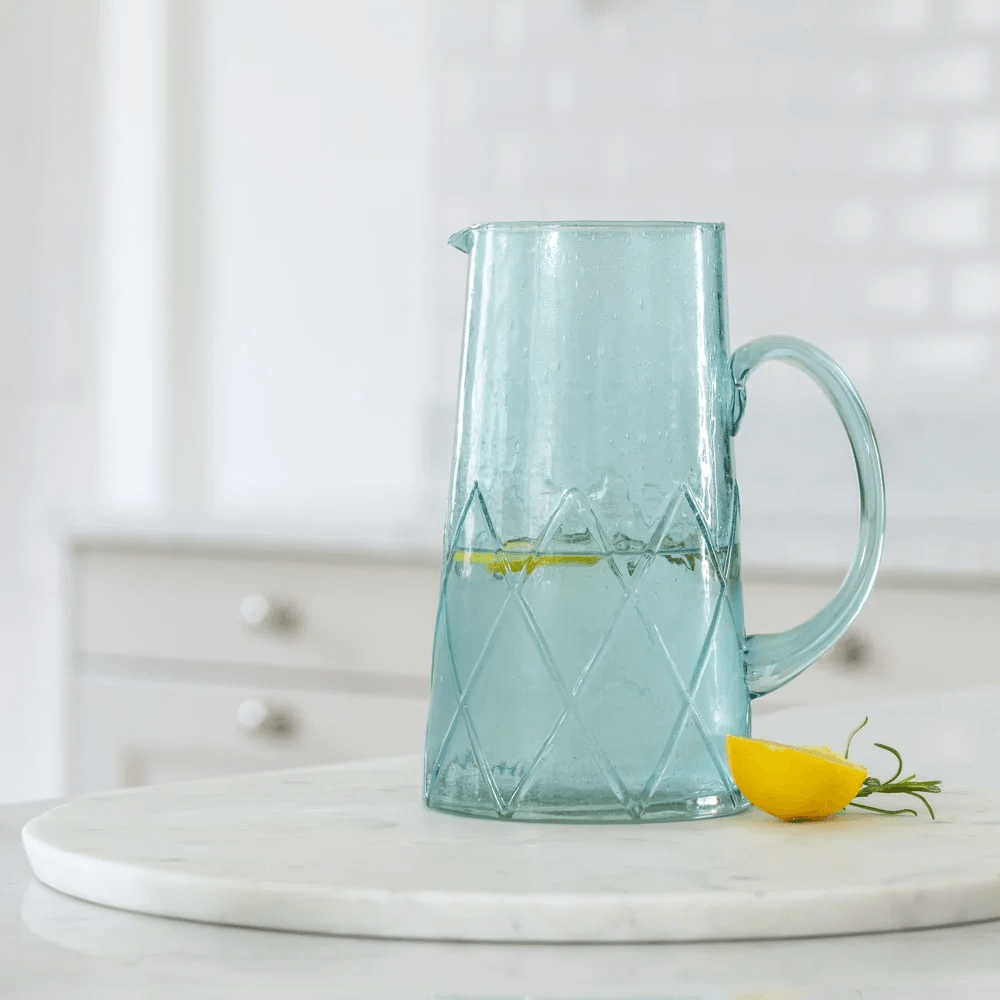 Recycled Bubble Glass Jug - Aqua Marine