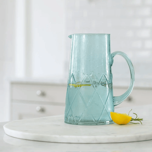 Recycled Bubble Glass Jug - Aqua Marine