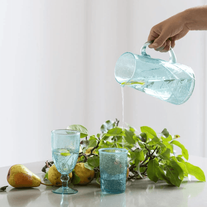 Recycled Bubble Glass Jug - Aqua Marine
