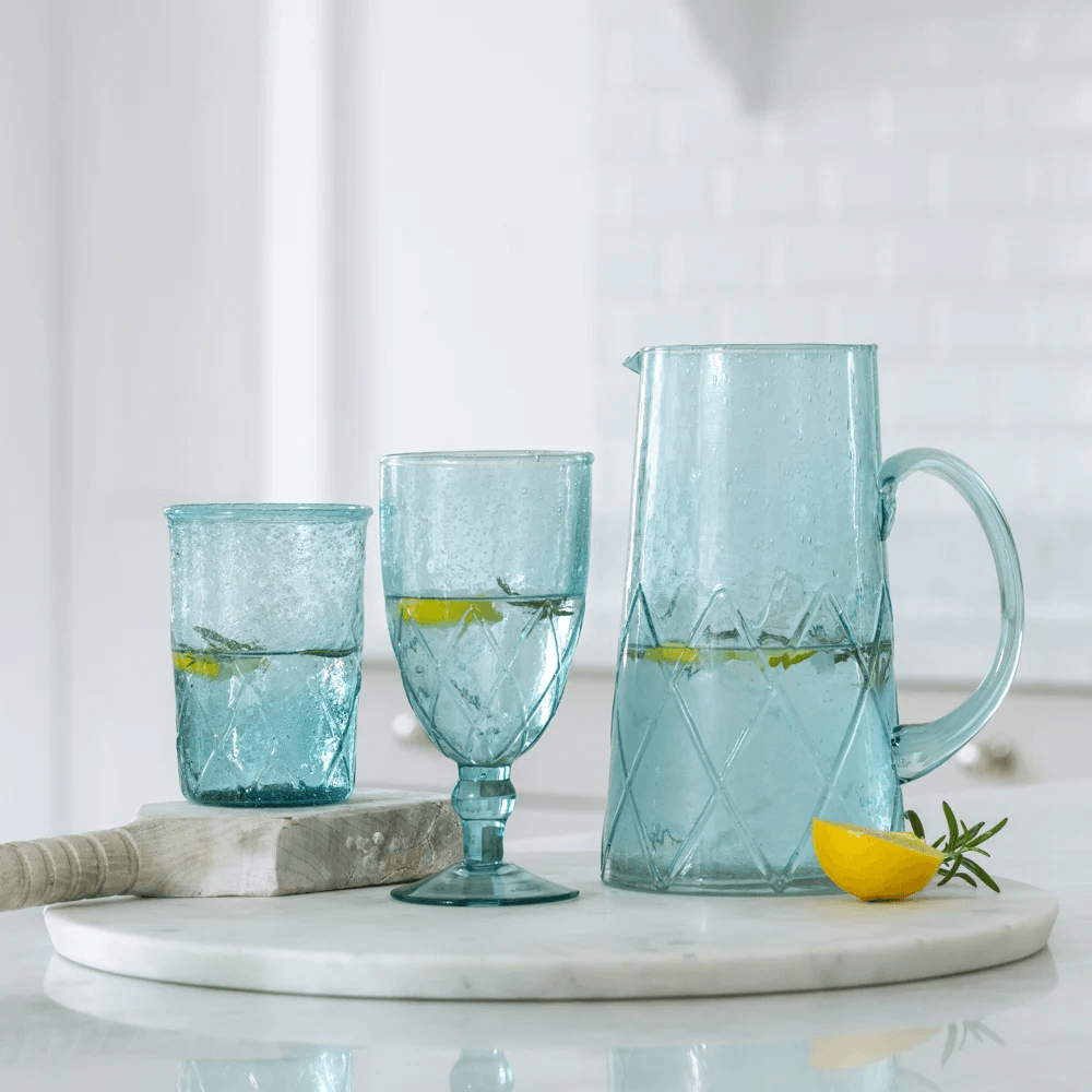 Recycled Bubble Glass Jug - Aqua Marine