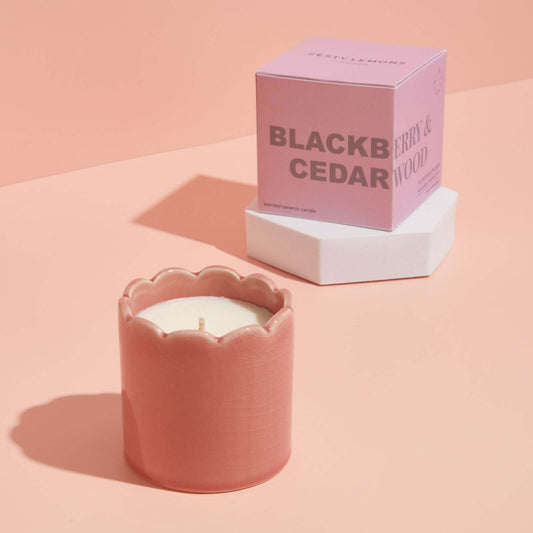Kiln Scalloped Pink Candle - Blackberry & Cedarwood