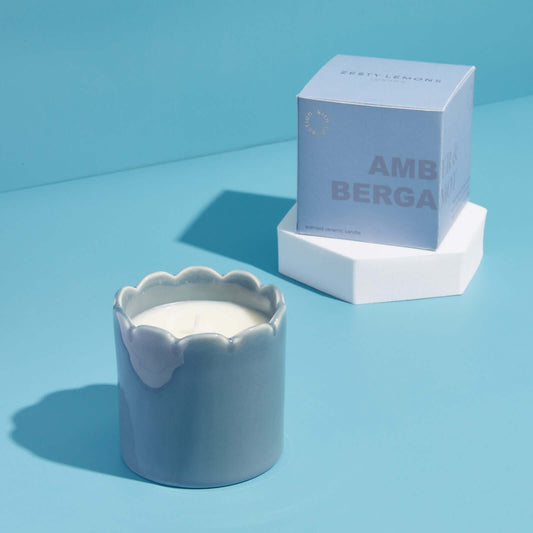 Kiln Scalloped Blue Candle - Amber & Bergamot