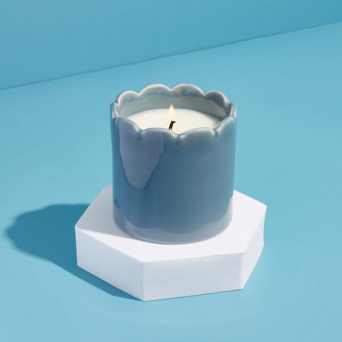 Kiln Scalloped Blue Candle - Amber & Bergamot