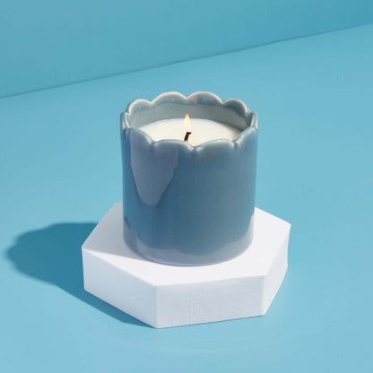 Kiln Scalloped Blue Candle - Amber & Bergamot