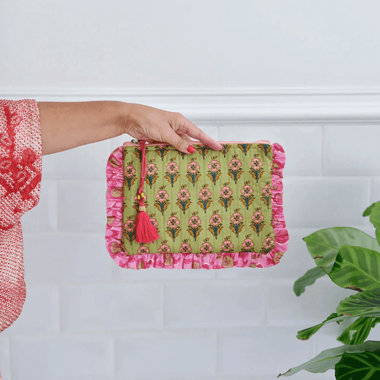 Pink & Green Quilted Make Up Bag