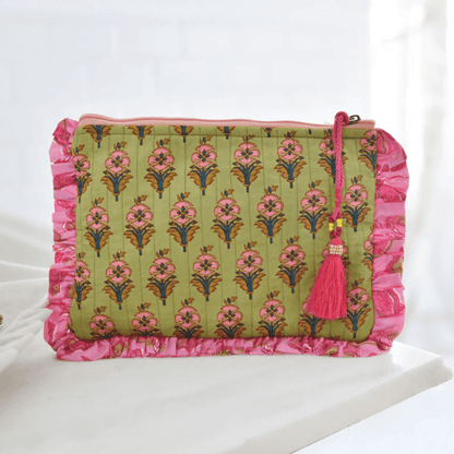 Pink & Green Quilted Make Up Bag