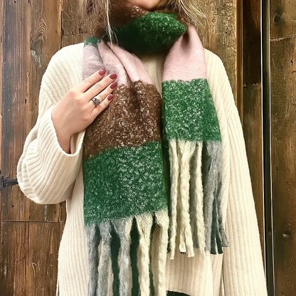 Green, Pink & Maroon Checked Chunky Scarf