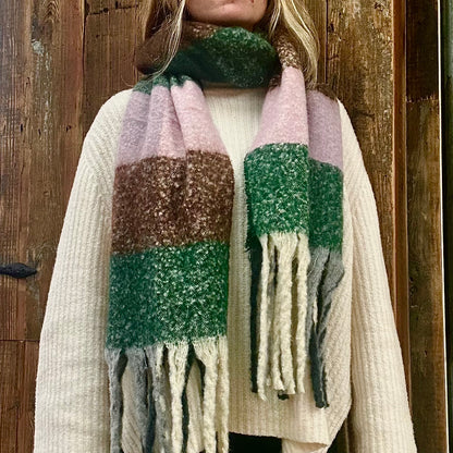 Green, Pink & Maroon Checked Chunky Scarf