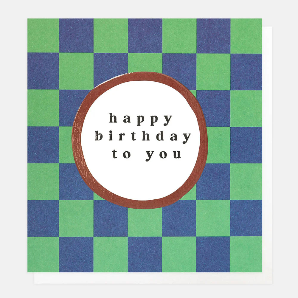 Happy Birthday Green & Blue Check