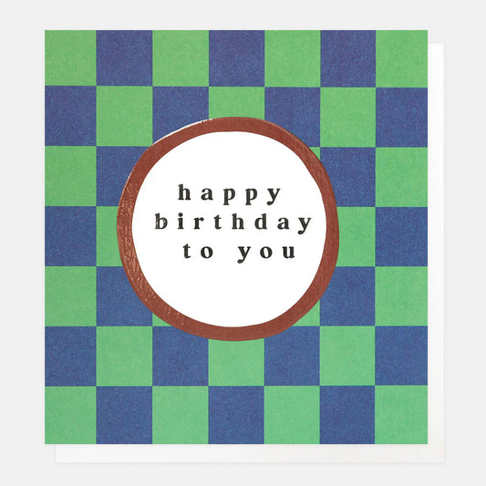 Happy Birthday Green & Blue Check