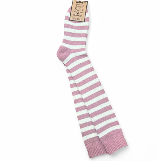 Pink Striped Cosy Knee High Socks