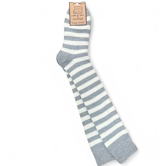 Grey Striped Cosy Knee High Socks