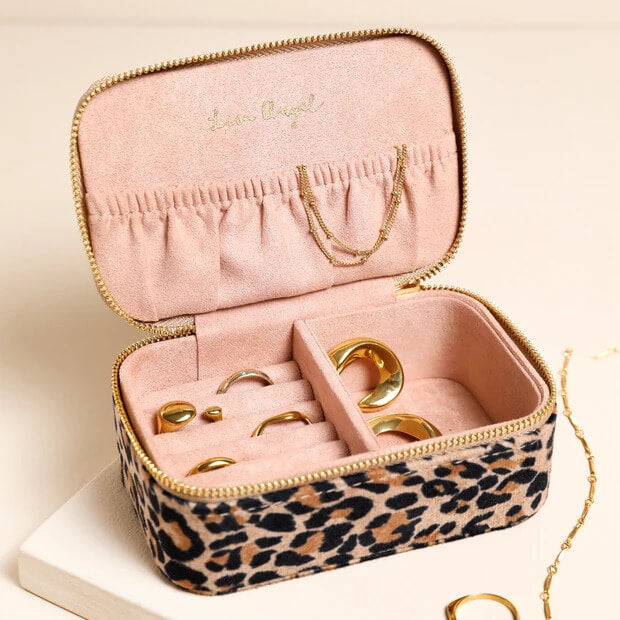 Leopard print Velvet Rectangular Travel Jewellery Case
