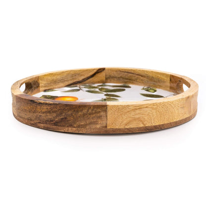 Handcrafted Orange Blossom Round Wooden Tray (30cm)