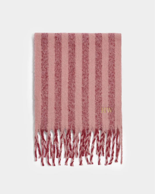 Recycled Stripe Tassel Scarf - Pink / Cherry
