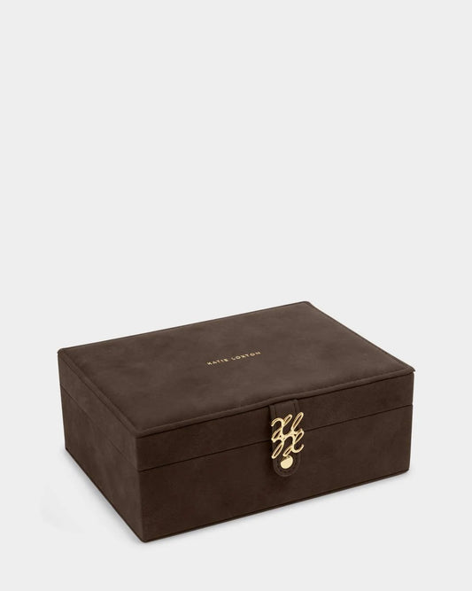 Large Signature Jewellery Box - Chocolate Suedette