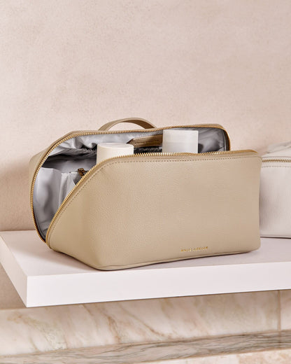 Fold-Out Mirror Makeup Bag Light Taupe