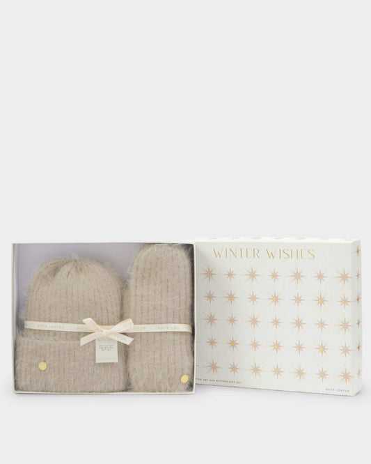 Gift Boxed Hat & Mittens Set - Taupe
