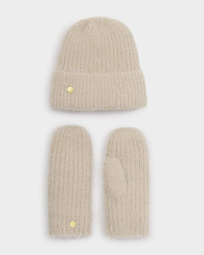 Gift Boxed Hat & Mittens Set - Taupe