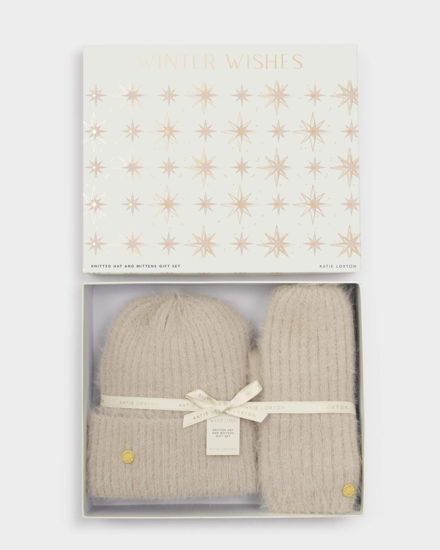 Gift Boxed Hat & Mittens Set - Taupe