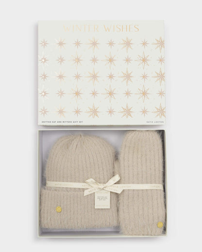 Gift Boxed Hat & Mittens Set - Taupe