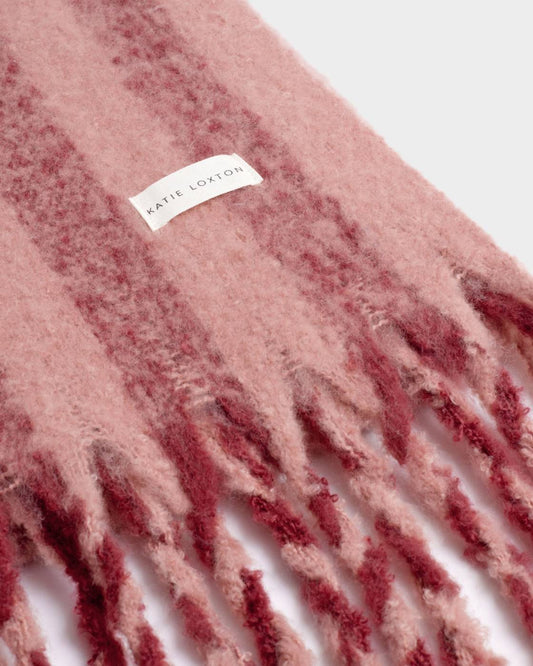 Recycled Stripe Tassel Scarf - Pink / Cherry