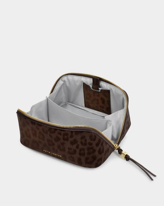 Fold Out Mirror Make Up Bag - Chocolate Leopard