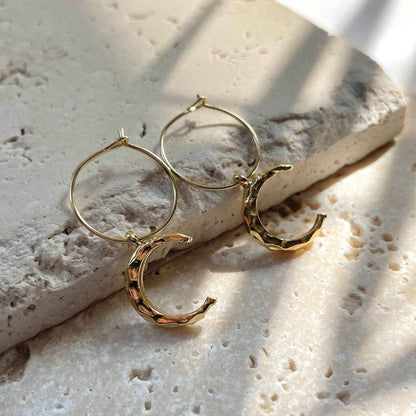Textured Crescent Moon Hoop Earrings