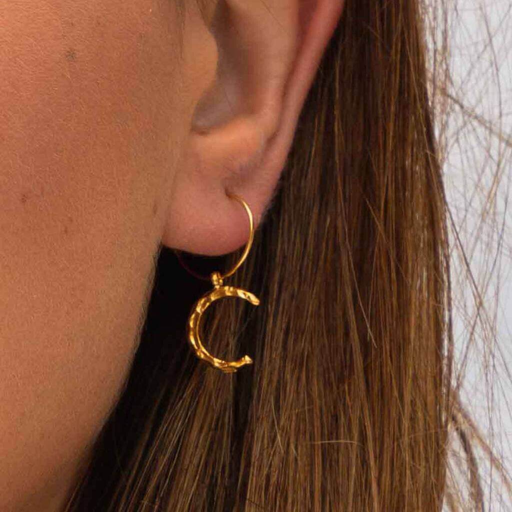Textured Crescent Moon Hoop Earrings