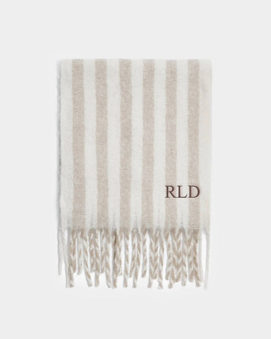 Recycled Stripe Tassel Scarf - Off White / Sand