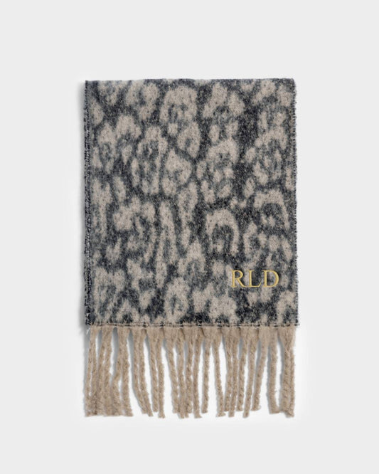 Recycled Tassel Scarf - Taupe / Chocolate Animal