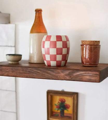 Red Checkmate Porcelain Candle - Rose & Sental