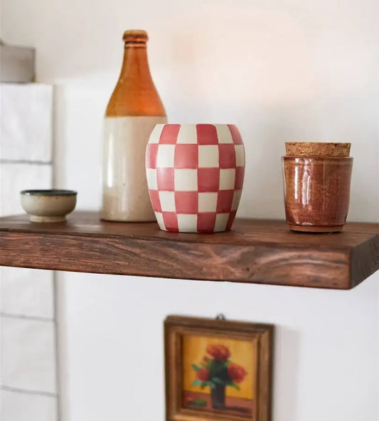 Red Checkmate Porcelain Candle - Rose & Sental
