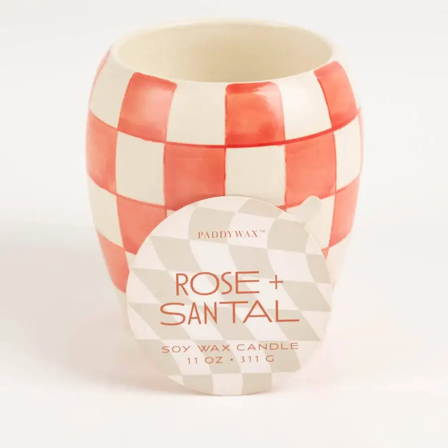 Red Checkmate Porcelain Candle - Rose & Sental