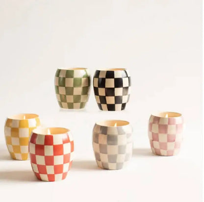 Red Checkmate Porcelain Candle - Rose & Sental